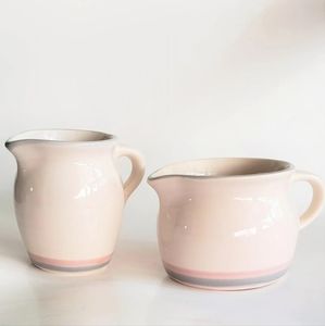 Pfaltzgraff Aura Round Gravy Boat and 12 oz Creamer Pink Stripe